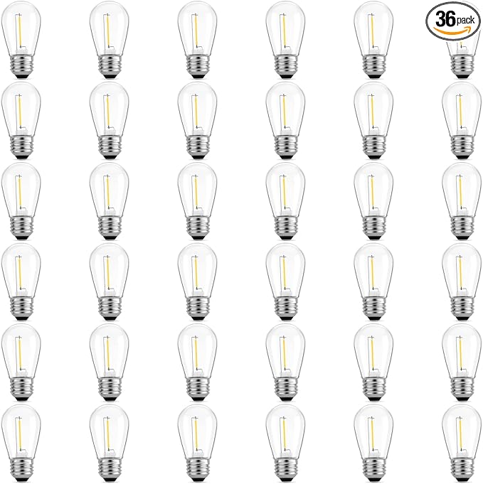 Meconard 36 Pack S14 LED Bulbs for Outdoor String Lights, Shatterproof Replacement Edison Bulbs for Patio String Lights Outdoor Waterproof, Warm White 2200K, Non-Dimmable, E26 Standard Base