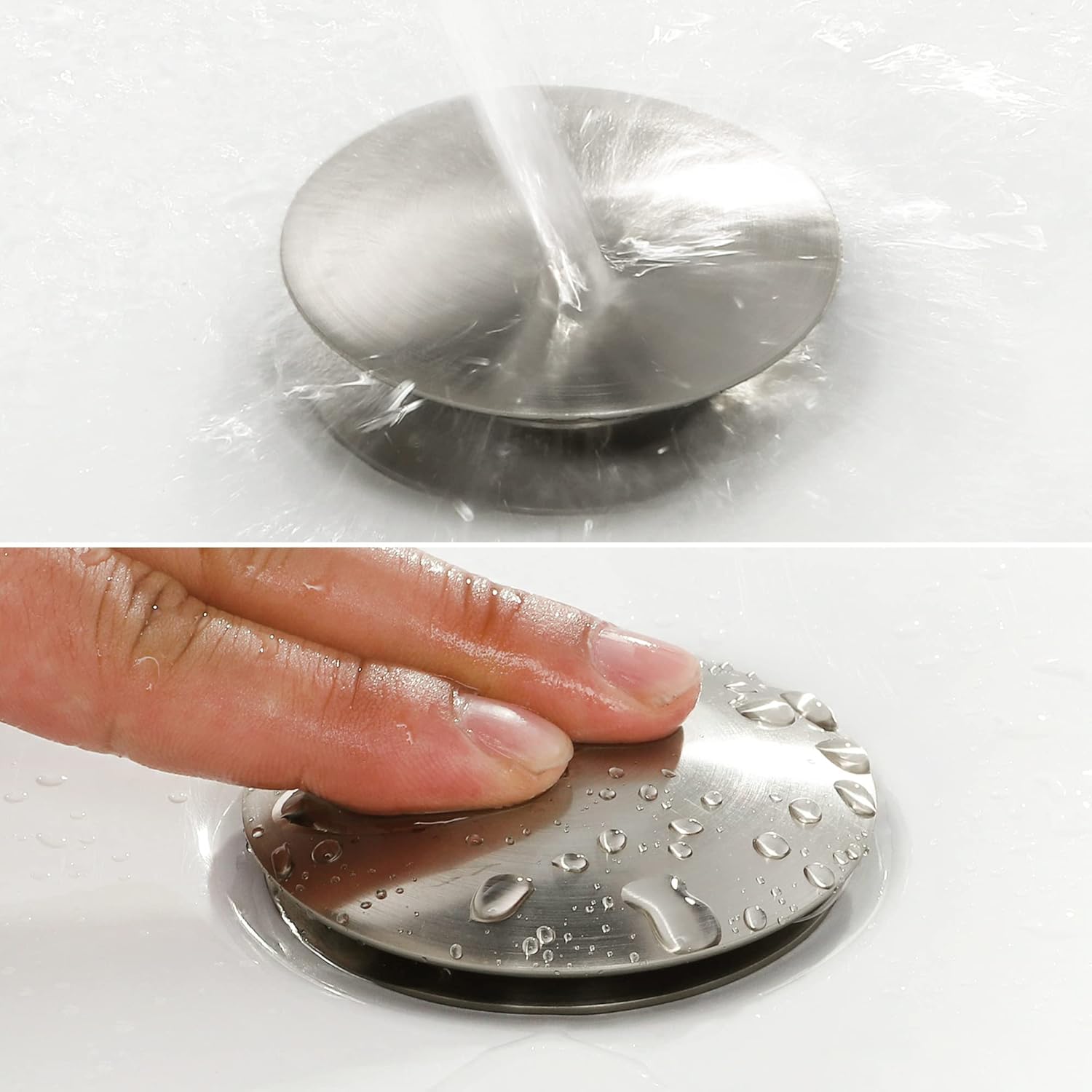 SKOWLL Vessel Bathroom Sink Drain Kit Pop-Up Sink Stoppers Push Button Vanity Drain Kit Brushed Nickel Push Drain with Overflow