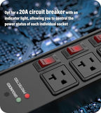 CCCEI Heavy Duty Surge Protector Power Strip 20 Amp Individual Switches. 15FT 12 Gauge Extension Cord with Multiple Outlets. Kitchen, Garage, Shop, Industrial Wall Mount Electric Extender, Black.