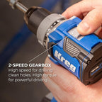 Kreg Ionic Drive Drill & Driver Combo Bundle - With Charger & Battery (2) - High Torque Professional Workshop Tool - LED Light - Two Speed & Variable Speed Trigger - Heavy Duty Tool - KPTBDRDV2550A