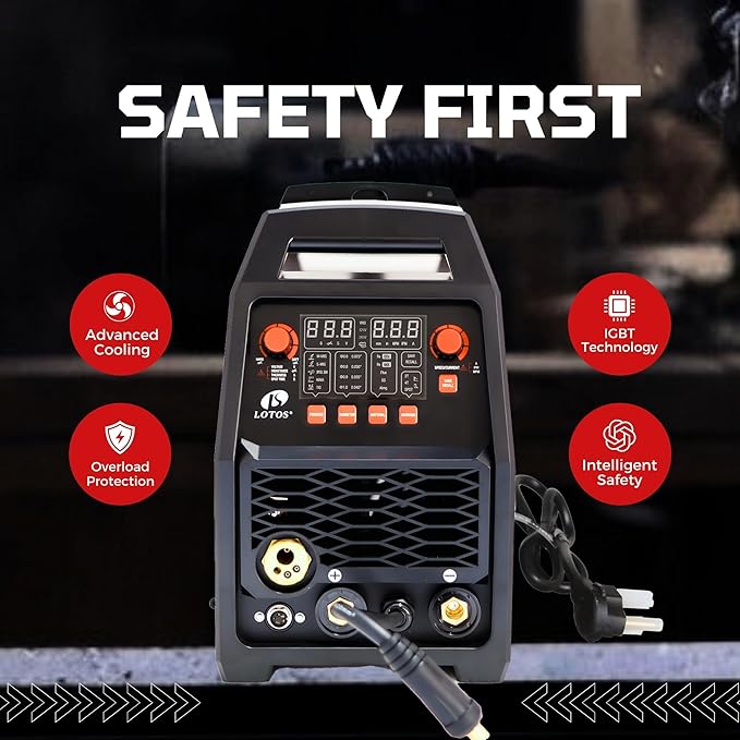 LOTOS MIG180SP MIG Welder with Aluminum Spool Gun, 180A 110/220V, 6 in 1 Gas MIG, Spool Aluminum, Gasless Flux Core, Stick, Lift TIG, Spot, Multi Process Welding Machine Auto Synergistic Setting