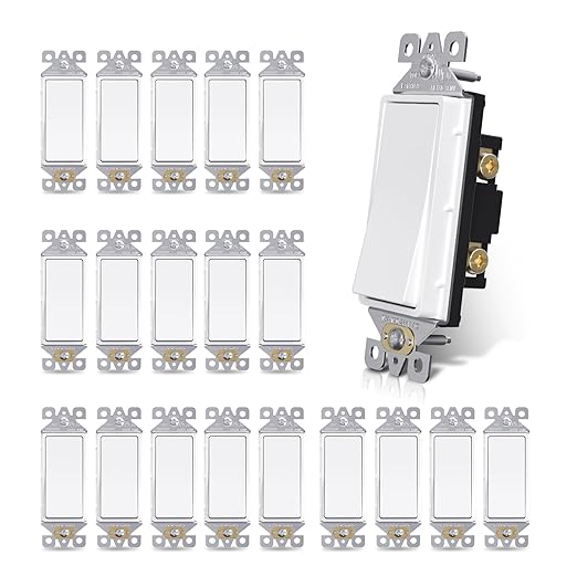 AIDA Matte White Single Pole Decorator Light Switch, 15Amp, 120/277V, Decorative Paddle Rocker Switch Replacement, Electrical Wall Switch,Residential/Commercial Grade, UL/CUL (20 Pack)