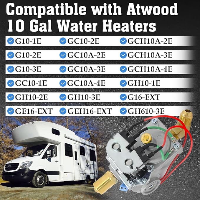 GC10A-4E 92089 RV Water Heater Gas Valve Fits for Atwood 10 Gal Water Heaters with Rogers Solenoid RV Parts Replaces G10-1E, G10-3E, GC10-1E, GC10A-2E，93844, 93870, 93321, 92078