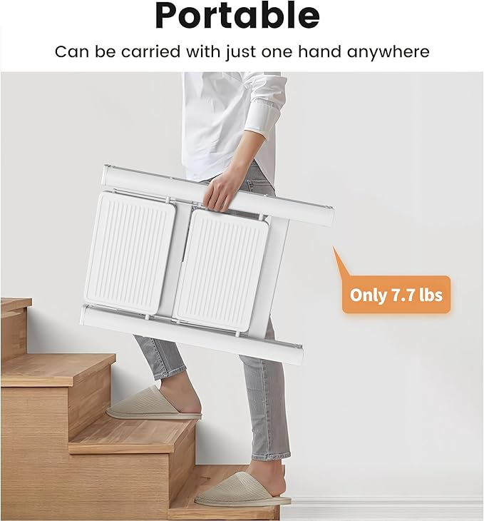 Step Stool, 2 Step Ladder with Anti-Slip and Wide Pedal, Portable Iron Foldable Stepladder for Home and Kitchen, 300lbs - White