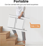 Step Stool, 2 Step Ladder with Anti-Slip and Wide Pedal, Portable Iron Foldable Stepladder for Home and Kitchen, 300lbs - White