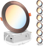 PARMIDA (6 Pack) 6 Inch 5CCT Ultra-Thin LED Recessed Lighting with J-Box, 2700K/3000K/3500K/4000K/5000K 5 Color Selectable, 12W, Dimmable, Canless Slim Panel Lights, ETL, Oil Rubbed Bronze Finish