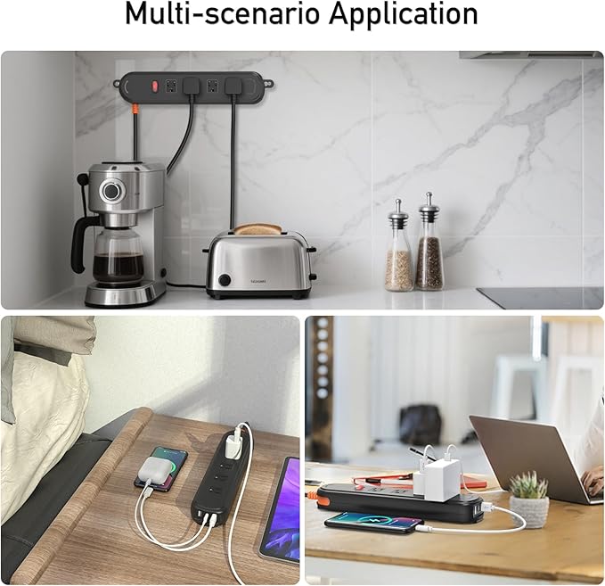 Outdoor Power Strip Weatherproof, KPQ IPX6 Waterproof Surge Protector with 4 Wide Outlets, 2 USB A & 1 USB C, 10FT Heavy Duty Extension Cord for Home, Office, Dorm, Patio, FCC UL Listed