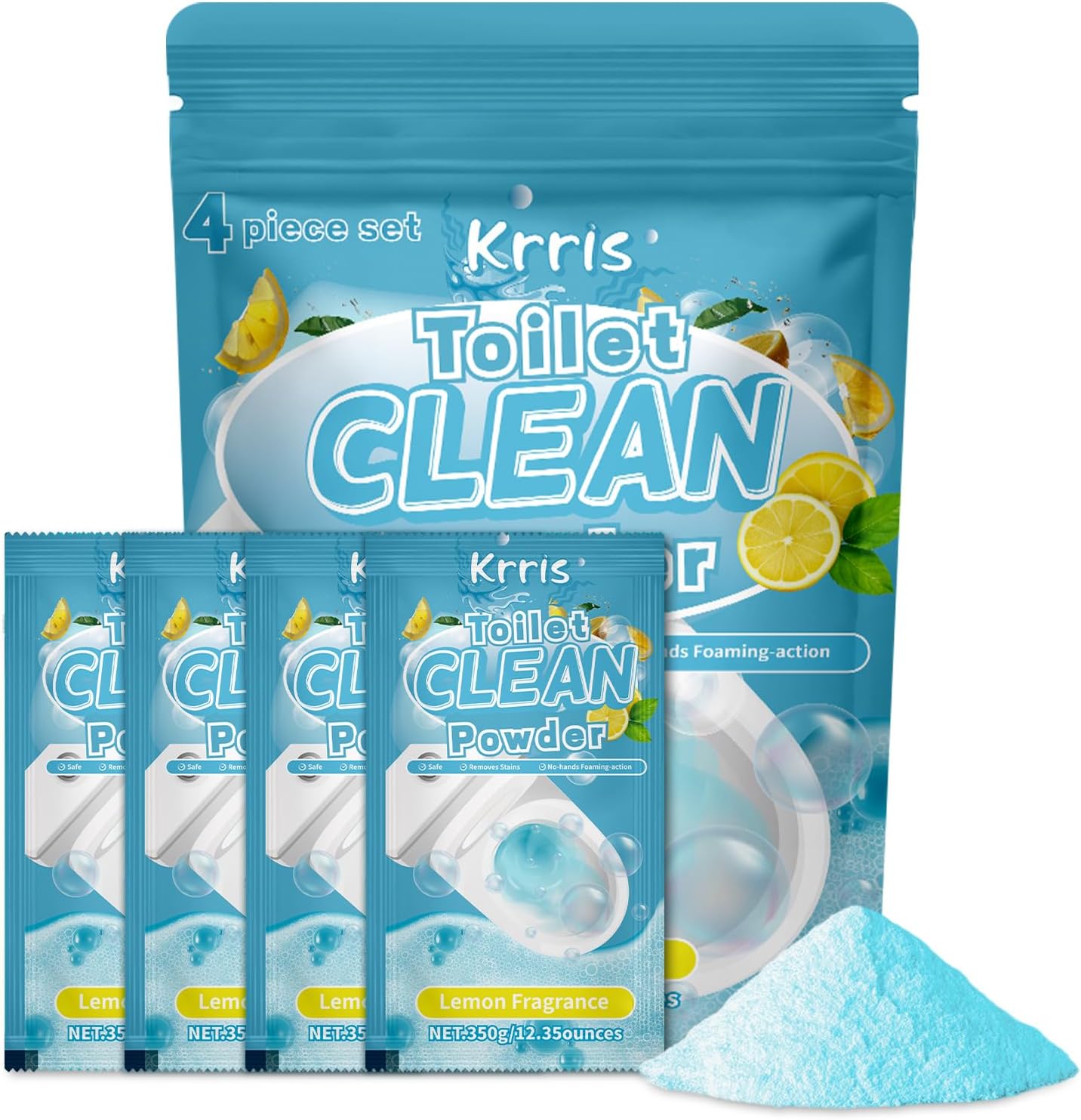 Toilet Bowl Cleaner Powder - Self-Activating Toilet Cleaner for Stubborn Stains & Limescale, Deep Cleaning Foam with Lemon Fragrance, Safe Toilet Cleaning Supplies (4 Packs × 3 oz)