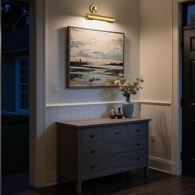 18in Picture Lights Hardwired Brass Picture Light, Gold Modern Picture Light for Wall, 360°Rotatable Art Light Gallery Lights, Wall Sconces for Painting Display Artwork Portrait