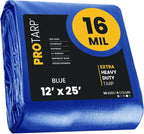 PROTARP Extra Heavy Duty 16 Mil Tarp Cover, Waterproof, UV Resistant, Rip and Tear Proof, Poly Tarpaulin with Reinforced Edges for Roof, Camping, Patio, Pool, Boat. (Blue 12′ X 25′)