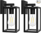 Outdoor Wall Lights, Black Exterior Light Fixtures Wall Mount, Aluminum Porch Wall Sconce Waterproof Outside Light for House 2 Pack Front Door Light for Patio Garage Doorway