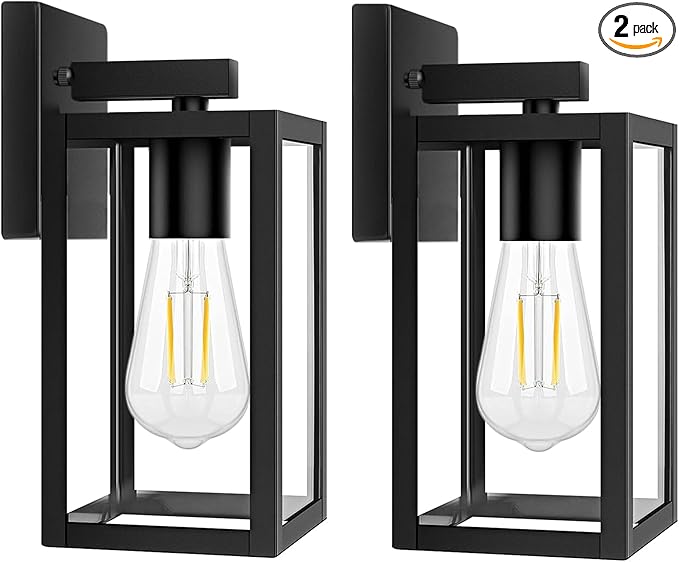 Outdoor Wall Lights, Black Exterior Light Fixtures Wall Mount, Aluminum Porch Wall Sconce Waterproof Outside Light for House 2 Pack Front Door Light for Patio Garage Doorway