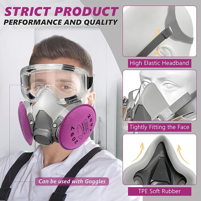 Respirator Mask with Filters, Reusable Half Face Respirator Mask for Asbestos, Resin, Fume, Dust, Welding, Painting