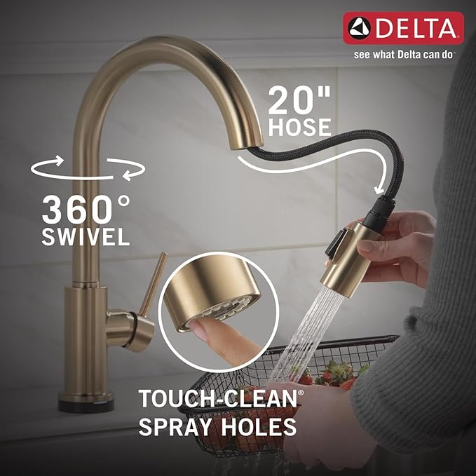 Delta Trinsic Brushed Gold Touch Kitchen Faucet with Pull Down Sprayer, Modern Single Hole Touch On Kitchen Sink Faucet, Single Handle, Champagne Bronze 9159T-CZ-DST