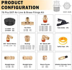 CheeMuii 72 PCS Brass DOT Air Line Fittings with 50FT 1/4" and 50FT 3/8" DOT Air Line Kit Push Lock Air Fitting Quick Connect & NPT Thread Fittings with Pneumatic Tubing