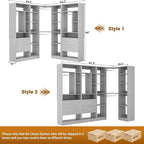 Large Corner Closet System with 3 Sets, 87.2" Closet Organizer System with 4 Drawers & 4 Hanging Rods, Reversible L Shaped Walk-in Closets, Load 2000+LBS, Grey (87.2" L x 39.2" W x 80" H)