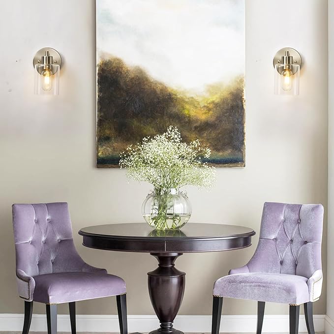 1-Light Bathroom Wall Sconce, Brushed Nickel Vanity Light, Modern Wall Light Fixture with Clear Glass Shade and Moisture and Rust Prevention, Wall Mount Light Fixtures for Mirror, Bedroom, Hallway