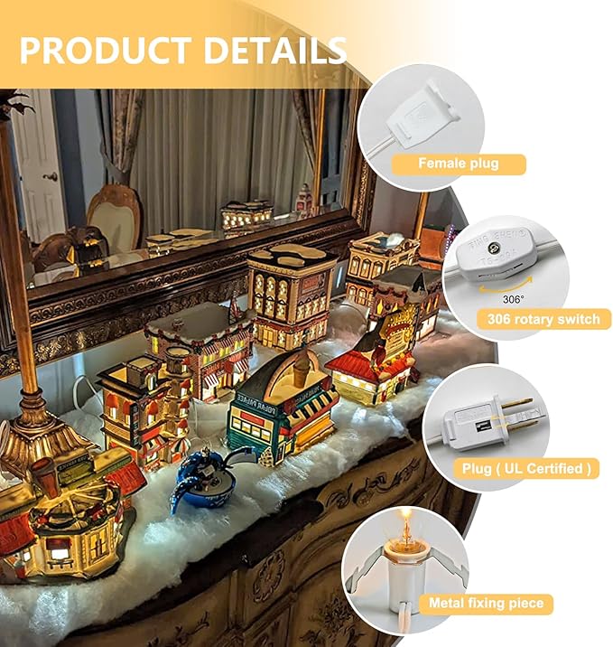 KGC 4 Pack Chainable Accessory Cord with C7 LED Light Bulb, 6 Ft Indoor Blow Mold Light Cord with Male and Female Plugs for Halloween Pumpkins Christmas Village Houses and Craft Projects Decoration