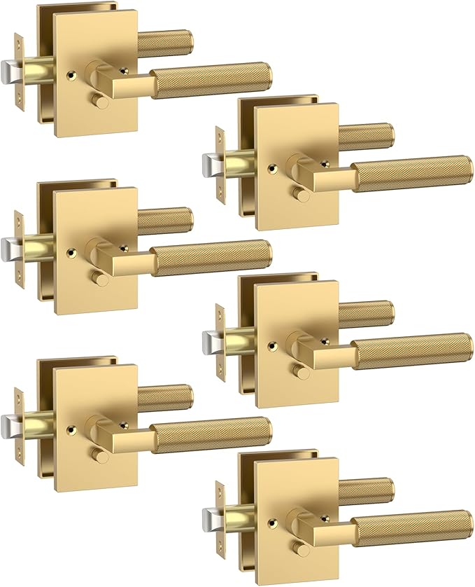 Asidrama 6 Pack Champagne Bronze Privacy Door Handles, Door Lever with Door Knobs Indoor for Bedroom or Bathroom, Heavy Duty Door Handles Interior with Locks for Left Right Sided Doors