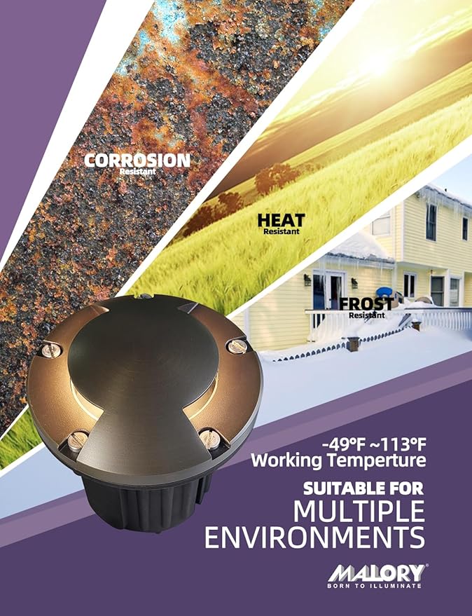 MALORY Brass Top Cover Landscape Well Lights,(5''H) 12V Low Voltage Outdoor In Ground Lights,Landscape Lighting for Pathway, Driveway and Garden (Two-Direction Turret, 4-Pack with Bulb)