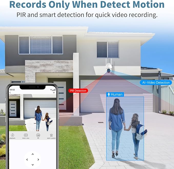 《 2-Way Audio & 100% Solar Powered》Outdoor Wireless PTZ Camera System, 4MP Solar Powered Battery Cameras,Home Video Surveillance