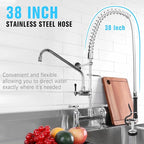 Spray Valve with 38" Flexible Stainless Steel Hose & Pre-Rinse Overhead Spring, Commercial Faucet Flexible Hose with Spray Head Replacement Kit for Commercial Restaurant Industrial Kitchen Sink Faucet