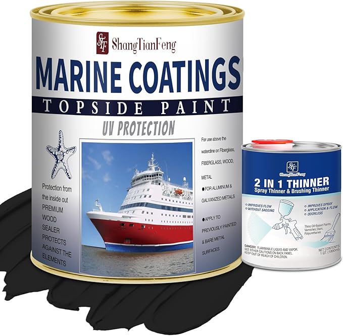 ShangTianFeng 207014 Marine Wood and Fiberglass Primer,32 Fl Oz Brilliant Black+10 Fl Oz diluent, Suitable for use on fiberglass, wood or metal surfaces above the waterline 1 Quarts