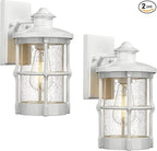 Modern Outdoor Wall Light Fixture with Seeded Glass - White Finish, 2 Pack for Front Porch, Entryway, Garage, Backyard