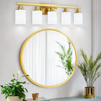 Gold Bathroom Light Fixtures, 5-Light Modern Brushed Gold Vanity Lighting Fixtures for Bathroom Over Mirror, 30" Gold Sconces Wall Lighting for Bedroom Hallway Living Room