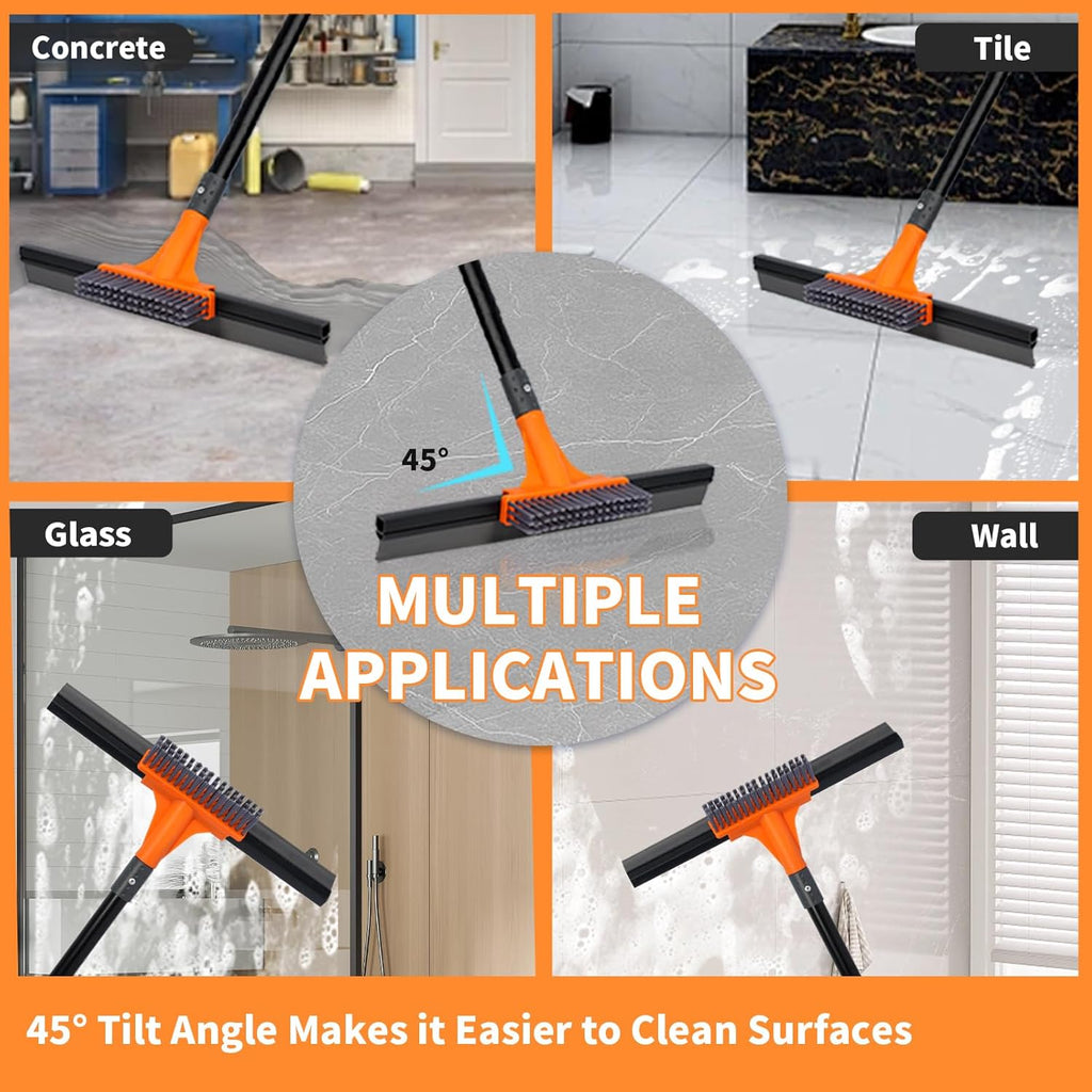 Rubber Floor Squeegee for Concrete Tile Floor, Large Water Squeegee Heavy Duty with Scrub Brush and Long Handle for Cleaning,Squeegee Broom for Window Garage Kitchen Bathroom Deck