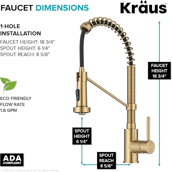 KRAUS Bolden Commercial Style 2-Function Single Handle Pull Down Kitchen Faucet in Spot-Free Brushed Brass, KPF-1610BB