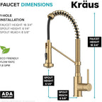 KRAUS Bolden Commercial Style 2-Function Single Handle Pull Down Kitchen Faucet in Spot-Free Brushed Brass, KPF-1610BB