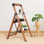 Step Ladders Folding 3 Step Stool Woodgrain Finish Aluminum,Tripod Anti-Slip Portable Sturdy for Home & Kitchen Office 330 lbs