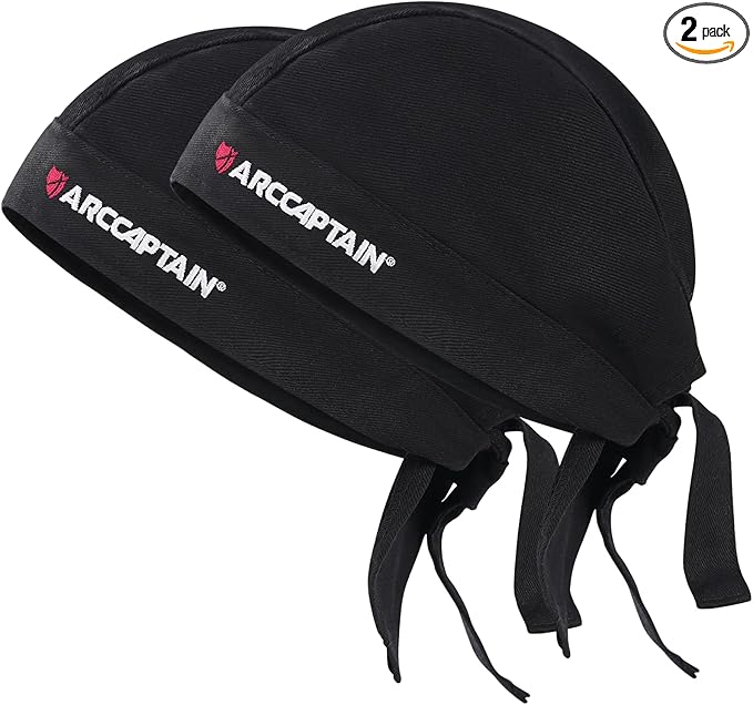 ARCCAPTAIN 2 Pcs Welding Cap, Welding Doo Rag, Protective Welders Cap, Welding Hat for Men and Women, Fireproof Cotton and Durable for Safety, M Size