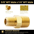 KOOTANS 3/8 NPT x 1/4 NPT Male Solid Brass Hex Nipples, Heavy Brass Pipe Adapter Fittings Reducing Nipples Connectors 4Pieces