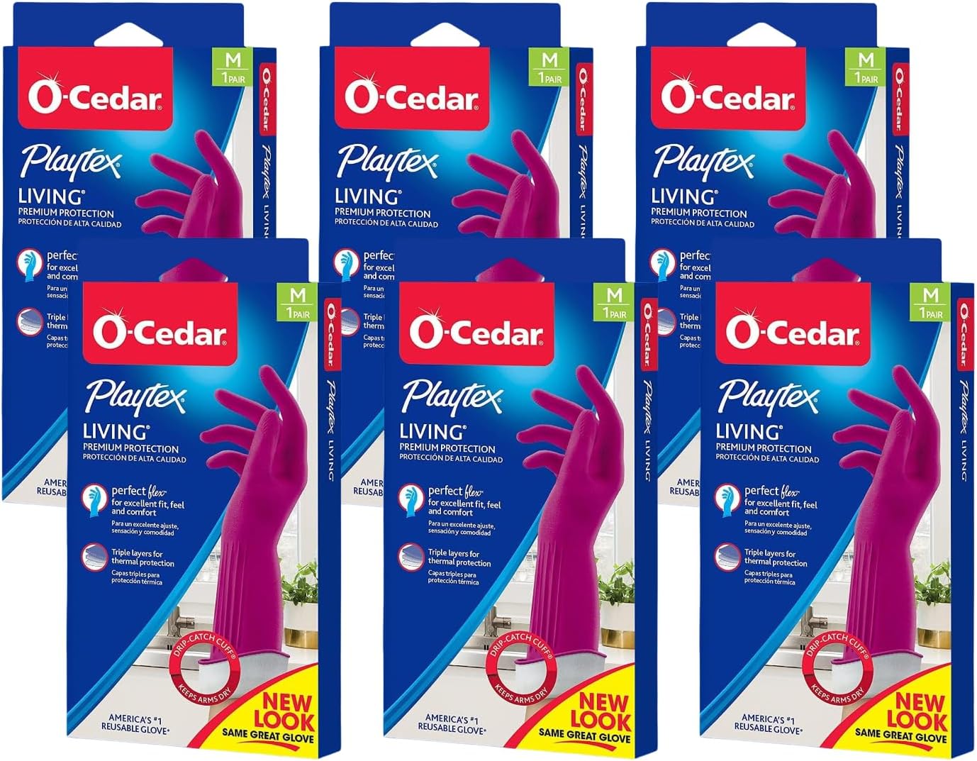 PLAYTEX HandSaver Rubber Gloves, Premium Protection for Kitchen and Household Cleaning (Medium, 6 Pack)