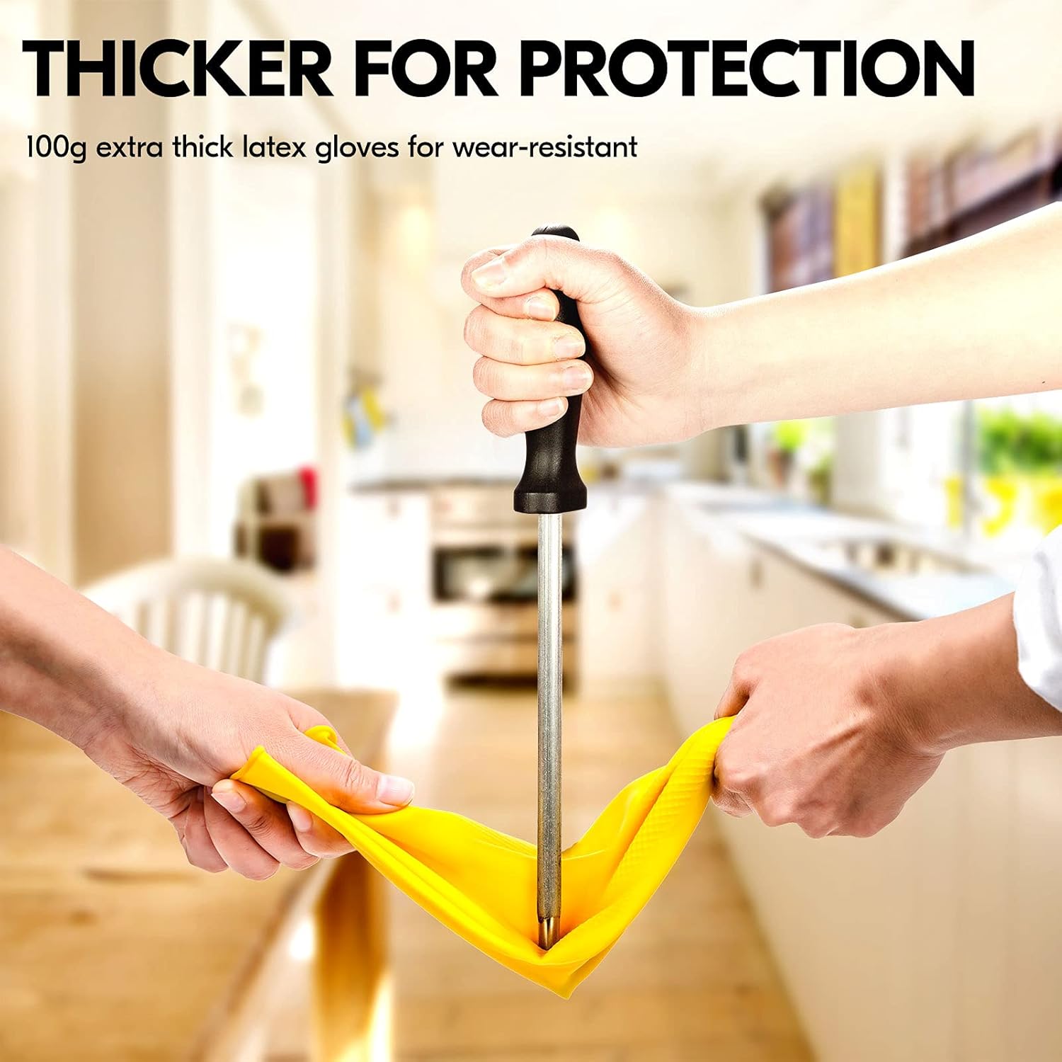 Vgo... 1-Pair Reusable Household Gloves, Rubber Dishwashing gloves, Extra Thickness, Long Sleeves, Kitchen Cleaning, Working, Painting, Gardening, Pet Care (Size M, Yellow, HH4601)