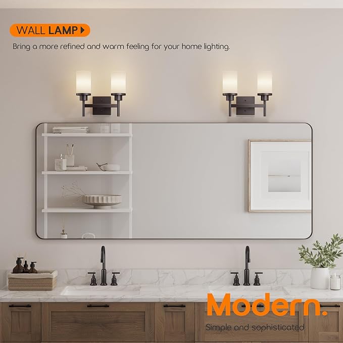 Wall Lights Over Mirror Bathroom Vanity Light Fixtures with White Frosted Glass, Double Wall Sconces for Hallway Entrance, Oil Rubbed Bronze T001ORB-L2