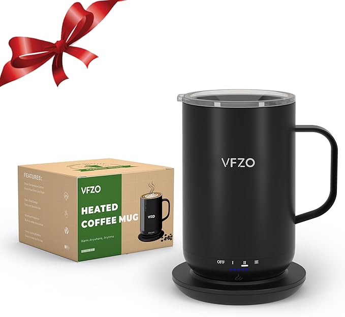 Self Heating Coffee Mug,High-Capacity- 18 oz, 180 Min Battery Life, Smart Heated Coffee Mug，Smart Mug, Simple Temperature Control Operation, Gifts for Family Members (Black)