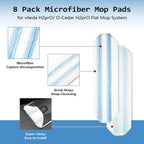 8 Pack Replacement Pads for O-Cedar H2prO Flat Mop System, Microfiber Flat Pads for O Cedar H2prO Flat Mop, Machine Washable/ Reusable, Powerful Stain Removal, for Hardwood, Tile, Marble, Baseboards.