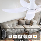 46" Ceiling Fans with Lights Remote/APP Control, Low Profile Ceiling Fans with Dimmable White Colors+Ring RGB Lights, 6 Speeds 5 Reversible Curved Blades for Kids Room Bedroom Living Room Bar, White