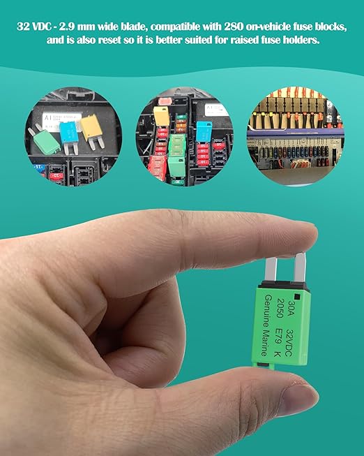 30A Low Profile Mini Fuse Kit– Automotive 30A ATM Manual Reset Circuit Breaker Fuses for Boat, RV, Car, Truck, DC 12V/32V 30 Amp Manual Resettable Blade Assortment Kit with Resettable Fuses