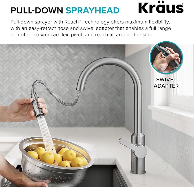 Kraus Oletto Kitchen Faucets Touchless Sensor Single Handle Pull-Down Sprayer in Brushed Brass, KSF-2830BB