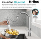 Kraus Oletto Kitchen Faucets Touchless Sensor Single Handle Pull-Down Sprayer in Brushed Brass, KSF-2830BB