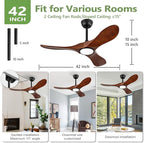 42-Inch Solid Wood Ceiling Fan with Lights, Remote Control, Dimmable, Reversible, Wood Blades, Power-Off Memory, Quiet DC Motor – Modern outdoor Ceiling Fan for Living Room, Bedroom, Patio
