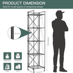 5-Tier Foldable Metal Wire Storage Shelf – No Assembly Required | 71" Tall x 16"x 16"| Space-Saving Organizer for Room, Black