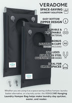 Hanging Laundry Hamper Bag – Space-Saving Dirty Clothes Storage with Free Adjustable Stainless Steel Over-the-Door Hooks & 2 Suction Cup Hooks – Ideal for bathrooms, bedrooms & dorms