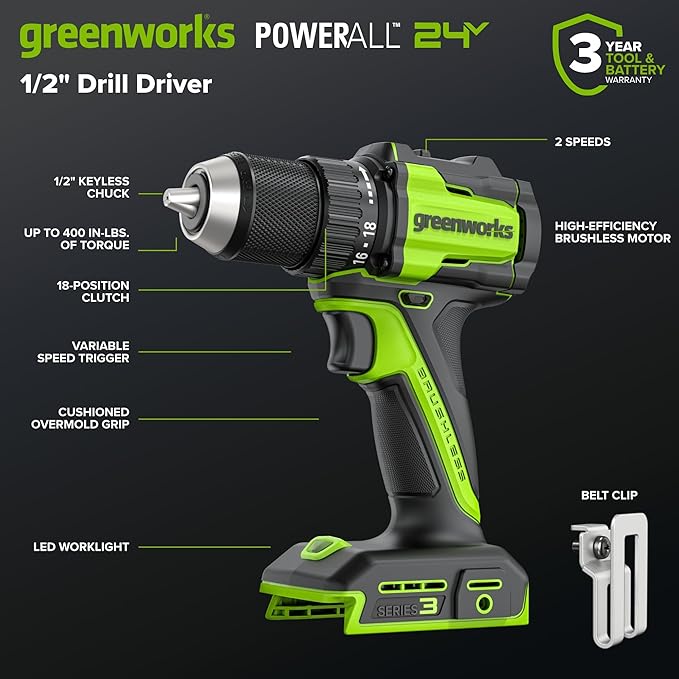 Greenworks 24V Cordless Brushless 6PCs Combo, Drill/Driver+Impact Driver+6.5" Circular Saw+Recip Saw +Oscillating Tool+Flashlight, 2.0Ah+4.0Ah Batteries (24,000mAh Power Bank) and 65W USB-C Charger