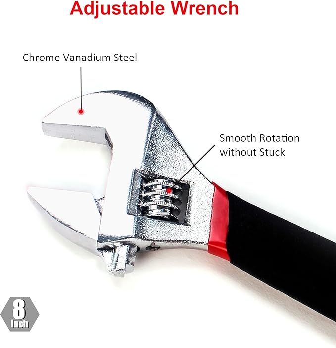 FASTPRO 7-Piece Utility Pliers and Wrench Set, Includes 8" Adjustable Wrench, 8" Groove Joint, 8" & 6" Slip Joint, 6" Long Nose, 6" Diagonal and 6" Linesman Pliers, Dipped Handle