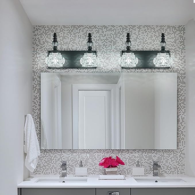 Modern Glass Crystal Bathroom Vanity Light Indoor Wall Lamp Black Vintage Wall Sconces 2-Lights Vanity Lighting Wall Mounted Sconce Wall Lighting